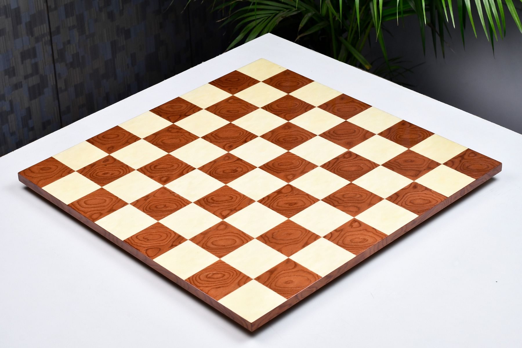 Minimalist Wooden Red Ash Burl Maple Hi Gloss Finish Borderless Chess Board 19