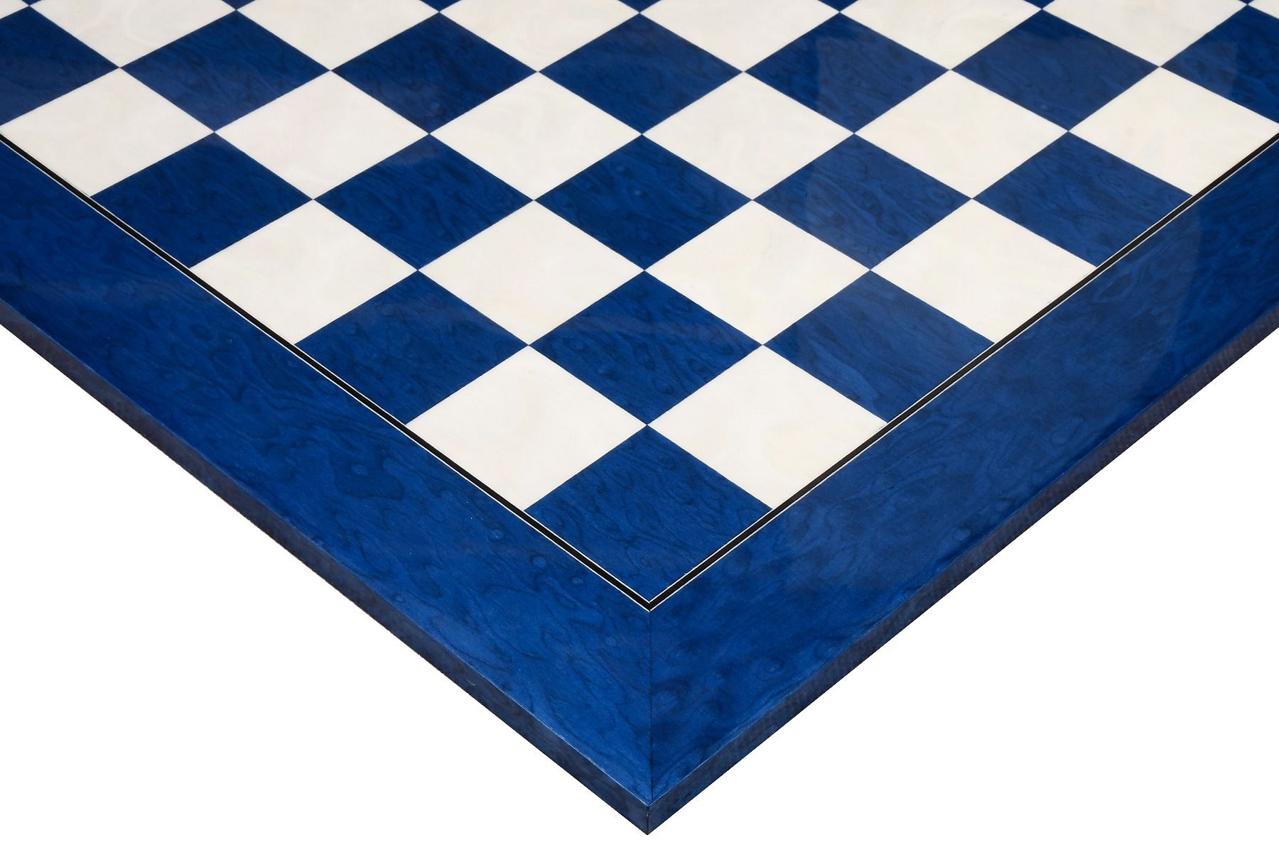 Wooden Deluxe Blue Ash Burl & White Erable Hi Gloss Finish Chess Board 22