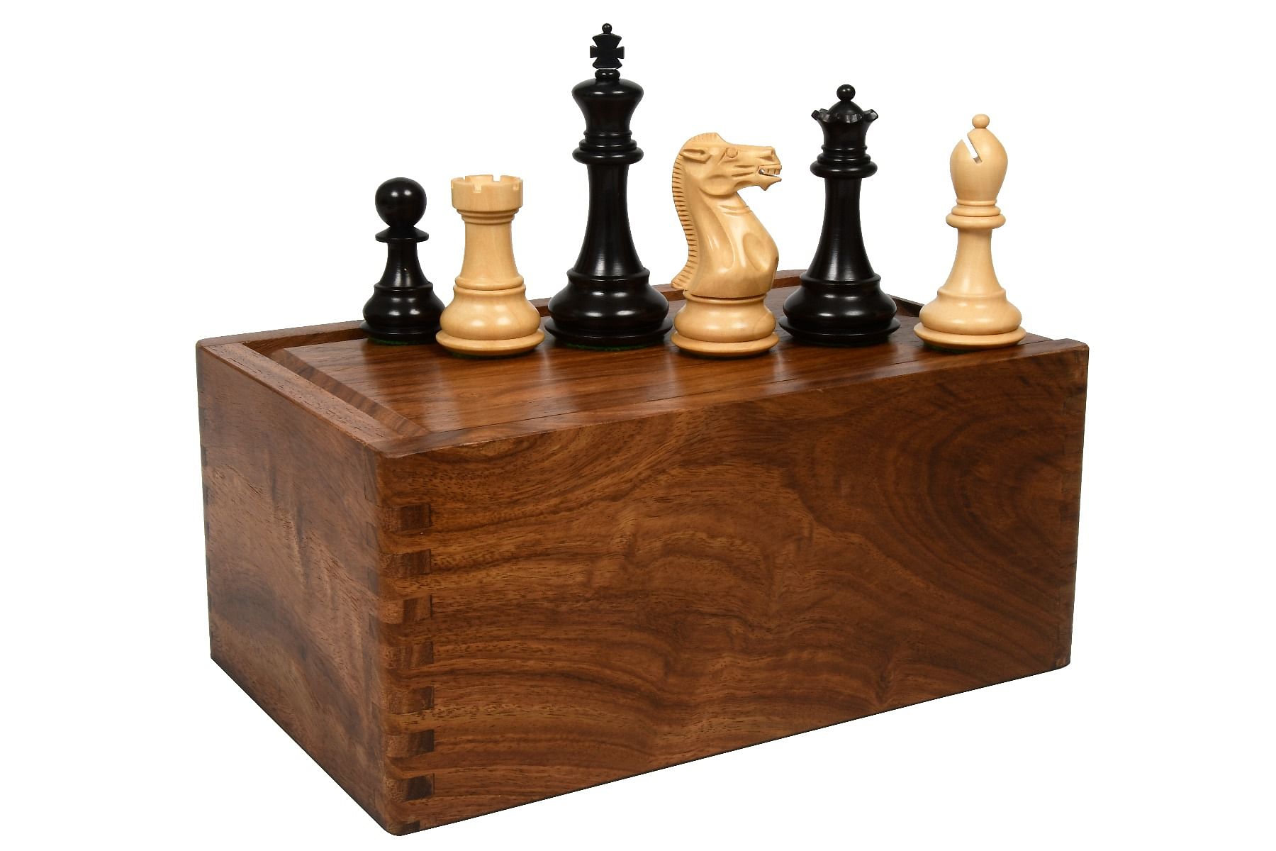 Combo of Desert Gold Staunton Series Wooden Chess Pieces in Ebonized Boxwood & Ebony Wood - 4.0