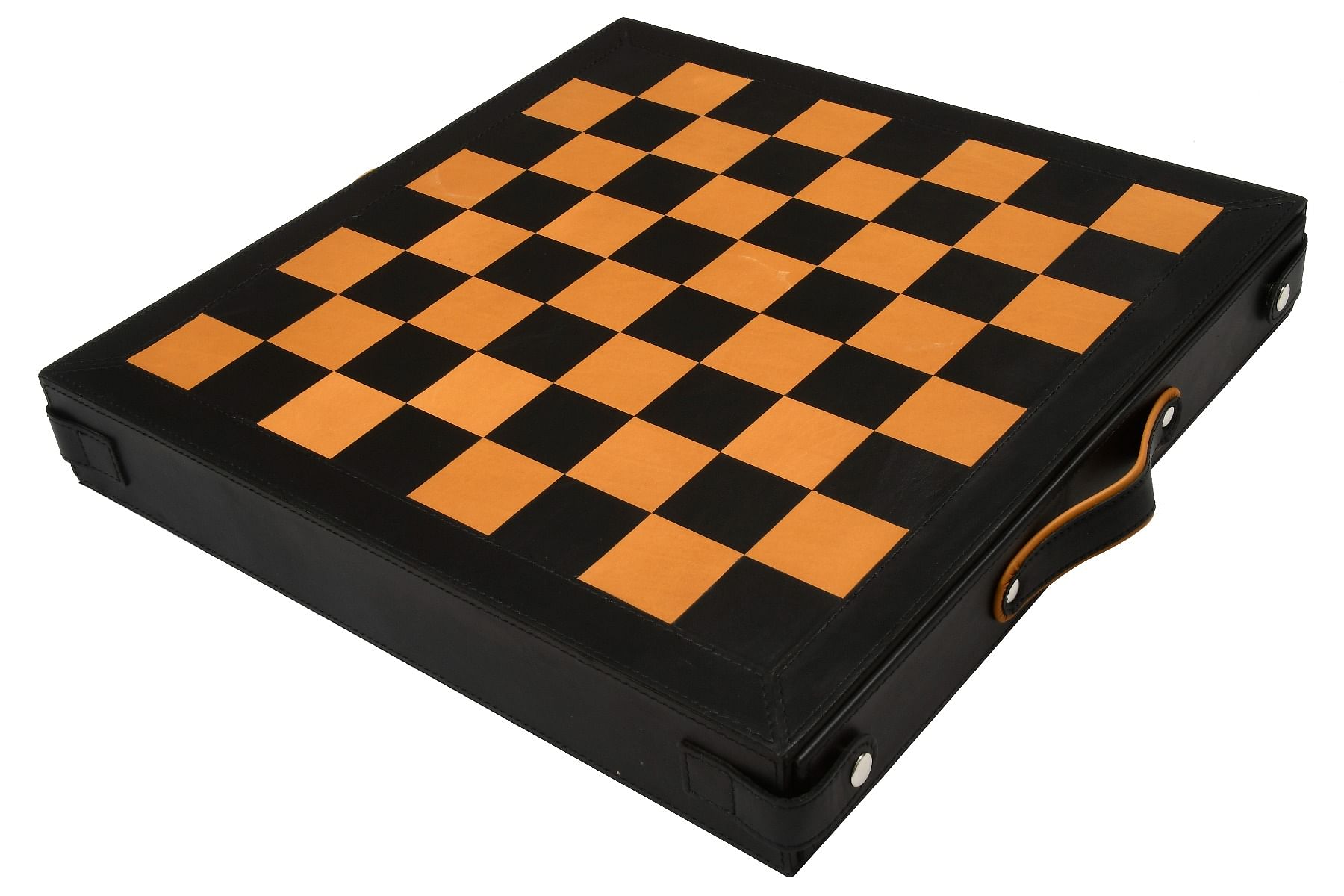 Genuine Leather Chess Board with Built-in Storage in Black Anigre & Antique Color 16