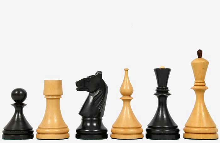 Reproduced 1961 Soviet Championship Baku Chess Pieces in Ebonized / Box wood - 4.05 King