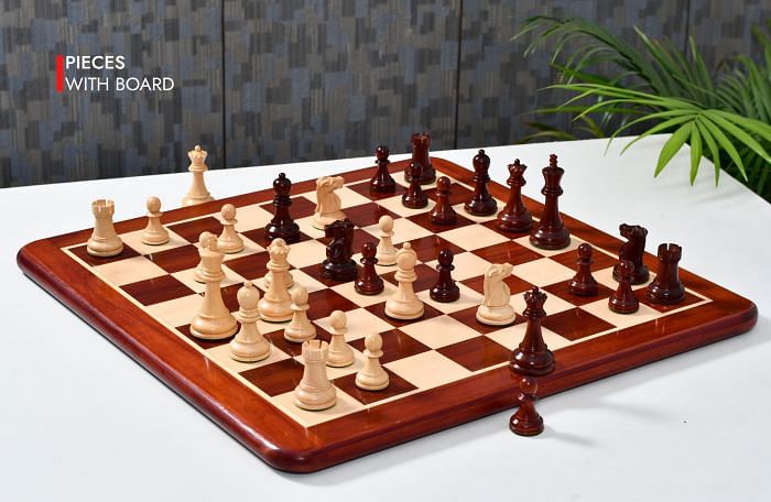 1972 Repro Fischer-Spassky Pattern Chess Pieces V2.0 in Rosewood / Boxwood - 3.75" King with Board