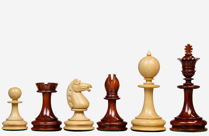 Reproduced 3.5" King Size William Hamlett Wooden Chess Pieces in Bud Rosewood/ Boxwood