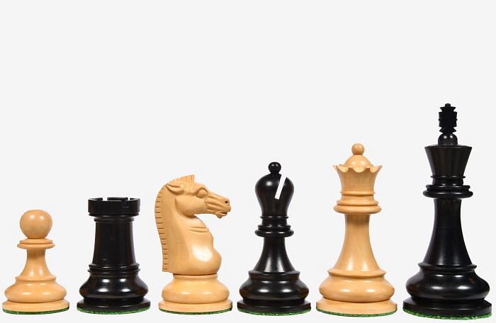 The British Chess Company (BCC) Reproduced Staunton Double Collared Chess Pieces in Ebony & Boxwood - 4.2" King