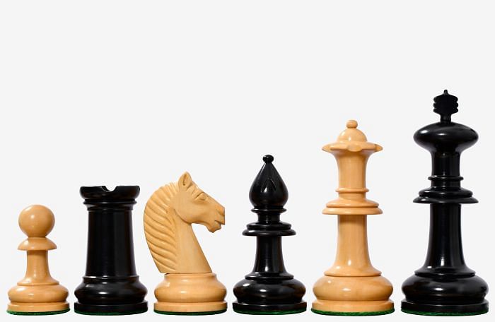 19th Century Antique Austrian Series Hand Crafted Chess Pieces in Ebonized & Boxwood - 4.2" King