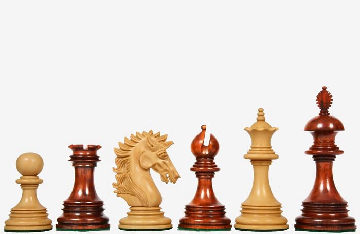 New Indian-American Luxury Series Triple Weighted Chess Pieces in Bud Rosewood(Padauk) / Box Wood Ver 2.0 - 4.4" King