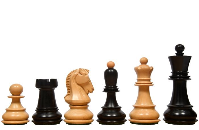 1950 Reproduced Dubrovnik Bobby Fischer Chessmen Version 3.0 in Ebonized/Box Wood - 3.75" King