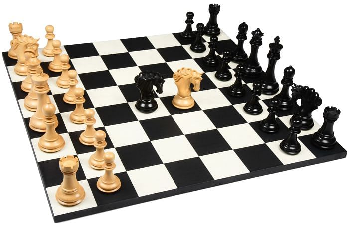 Combo of The Pegasus Series Artisan Staunton Chess Pieces ver 2.0 in Ebony / Boxwood - 4.5" King with Minimalist Veneer Wooden Chess Board 19"