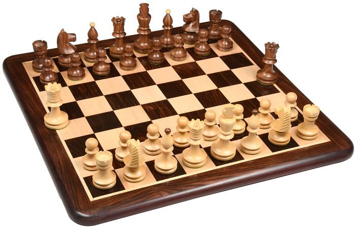 Repro Romanian-Hungarian National Tournament Pieces in Sheesham/Boxwood - 3.8" King with Wooden Chess Board
