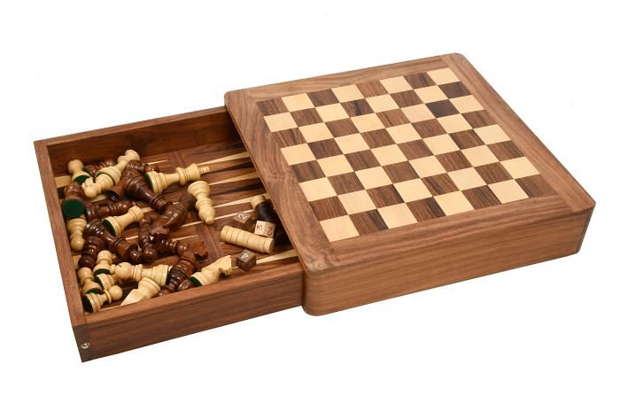 Slightly Imperfect Travel Chess Set – Magnetic Sheesham & Box Wood with Dice & Stones