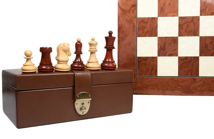 1950 Repro Dubrovnik Bobby Fischer Chessmen V3.0 in Bud Rosewood/Boxwood - 3.7" King with Box & Board