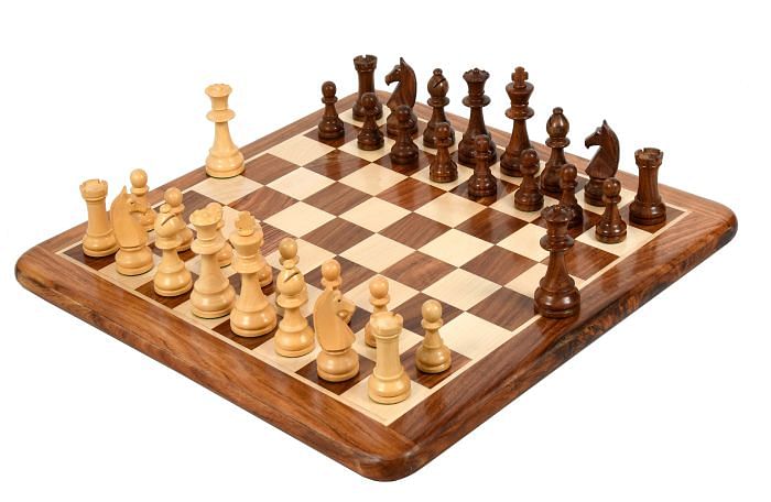 Repro 90s French Chavet Championship Chess Set V2.0 in Sheesham/Boxwood with Board - 3.66" King