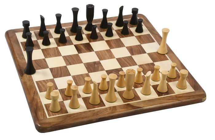 Minimalist Midnight Contemporary Chess Pieces in Ebonized Boxwood - 3.34" King with Board