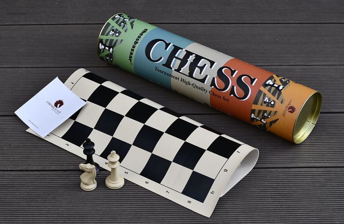 The Study Tournament Plastic Chess Pieces & Roll Up Chess Board Combo - 3.1" King