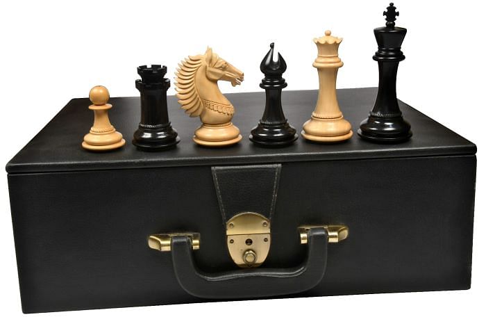 Combo of CB Mustang Series Chess Pieces in Ebony/Boxwood - 4.4" King with Box