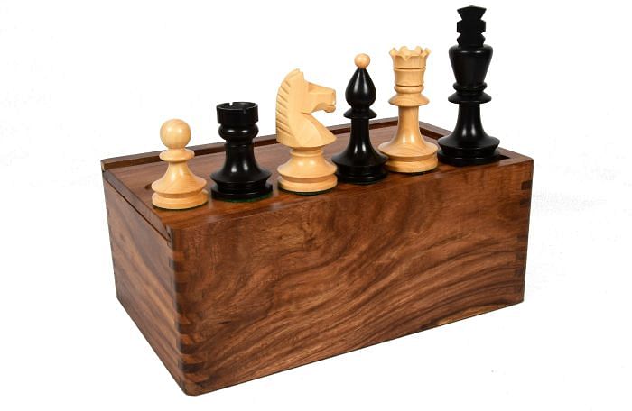 Romanian-Hungarian National Chess Set in Ebonized wood-3.8” King & Box