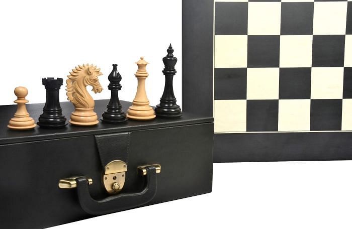 Ruffian American Series Chess Pieces in Ebony/Boxwood - 4.8" King with Board & Box