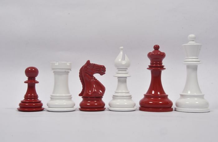 Slightly Imperfect Chess Pieces in Red Painted & White Painted Boxwood- 4.0" King