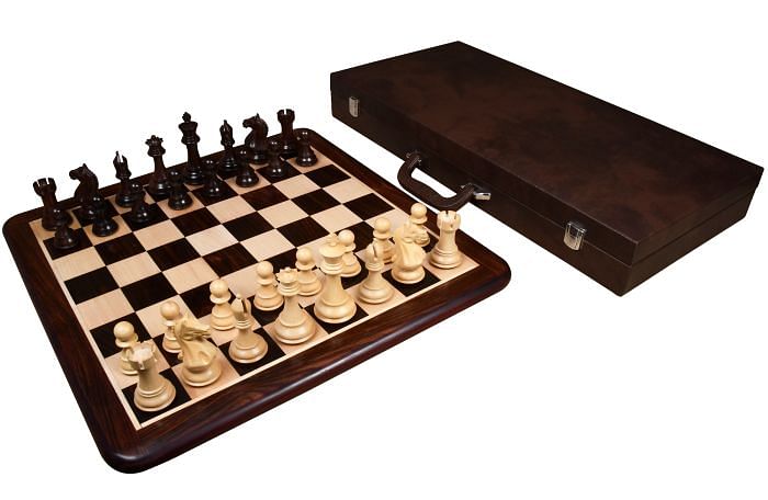 Fierce Knight Series Chess Pieces in Rosewood & Boxwood - 4.1" King with Box & Board