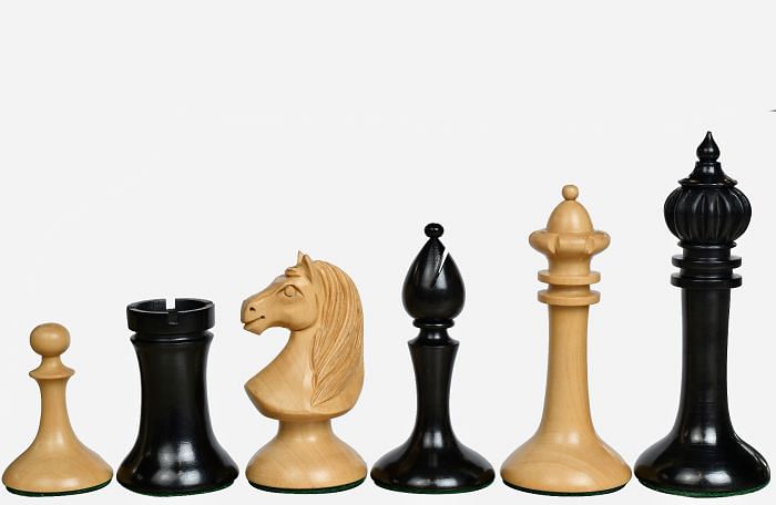Reproduced 1910 Circa Lasker–Schlechter World Championship Chessmen in Genuine Ebony Wood & Boxwood - 4.5" King