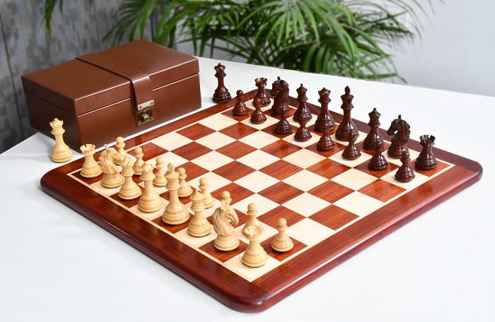 Combo The New Columbian Staunton Series Chess Pieces in Bud Rose Wood & Box wood - 3.8" King with Board & Box