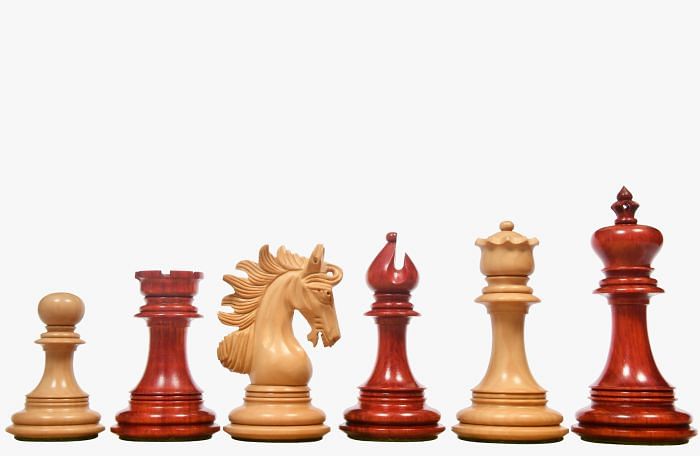 The Arabian Knight Series Artisan Staunton Chess Pieces in Bud Rose & Box Wood - 4.2" King