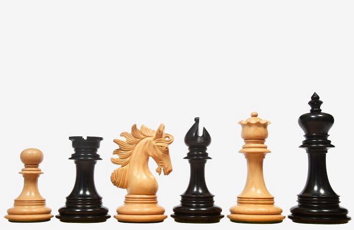 The Arabian Knight Series Artisan Staunton Chess Pieces in Ebony & Box Wood - 4.2" King