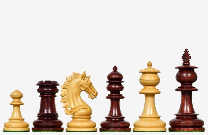 The Artisan Knight Handcrafted Luxury Wooden Chess Pieces In Bud Rosewood & Natural Boxwood - 4.4" King