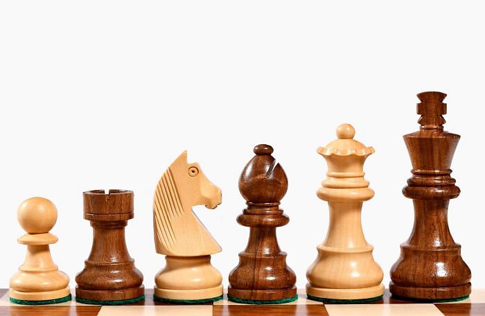 White & Brown Tournament Series Staunton Chess Pieces with German Knight in Sheesham & Boxwood - 3" King By Chessbazaar