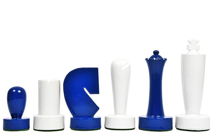 Berliner Series Modern Minimalist Chess Pieces in Blue and White Painted Box Wood - 3.7" King