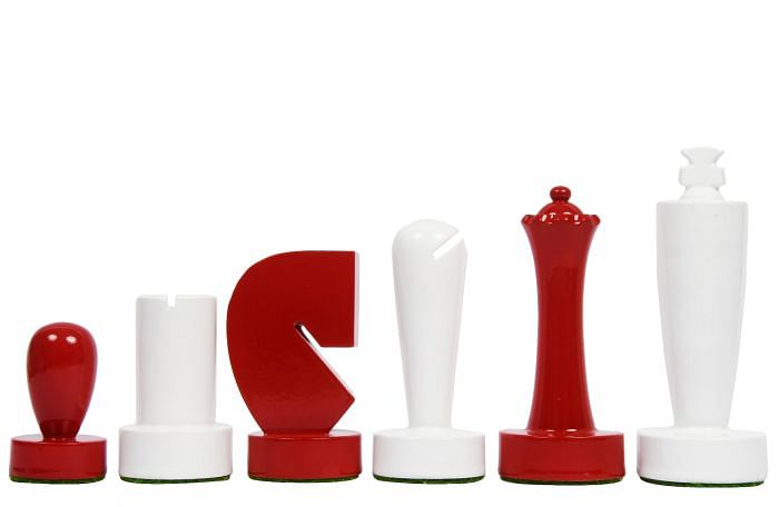 Berliner Series Modern Minimalist Chess Pieces in Red and White Painted Box Wood - 3.7" King