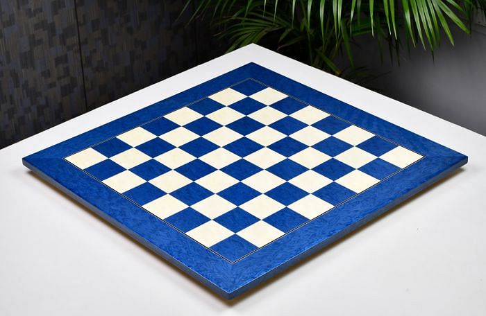 Wooden Deluxe Blue Ash Burl & White Erable Hi Gloss Finish Chess Board 22" - 55 mm By Chessbazaar
