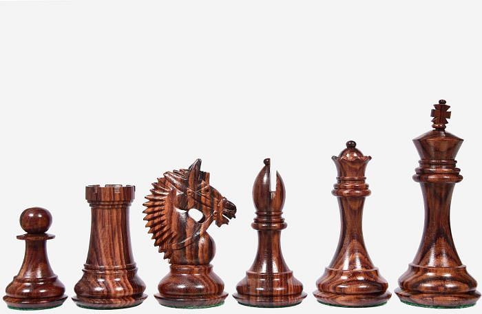 The American Bridle Triple-Weighted Chess Pieces with Extra Queen - Handcrafted in Rosewood & Boxwood 4.2" King