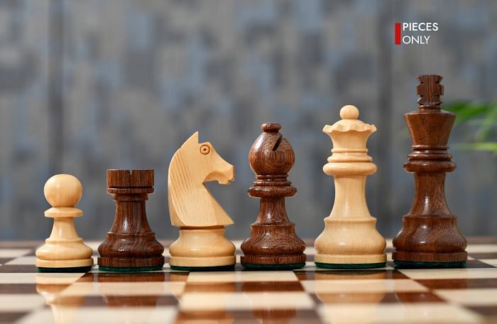 Tournament Series Staunton Chess Pieces with German Knight in Sheesham & Boxwood - 3" King
