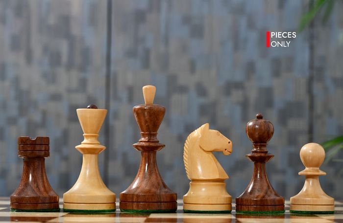 Brown & White Reproduced Russian (Soviet Era) Series Chess Pieces in Sheesham & Box Wood - 3.75" King By Chessbazaar 