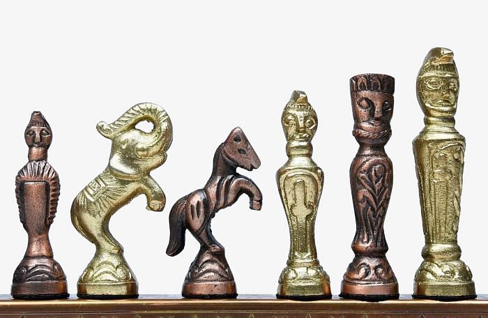 Clearance - Brass Chess Set Handmade Antique Finish Vintage Style Figure Chess Set in Antique Brass & Gold Color