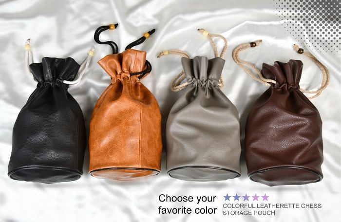 Colorful Leatherette Drawstring Storage Pouch for 3" to 4" King Chess Pieces