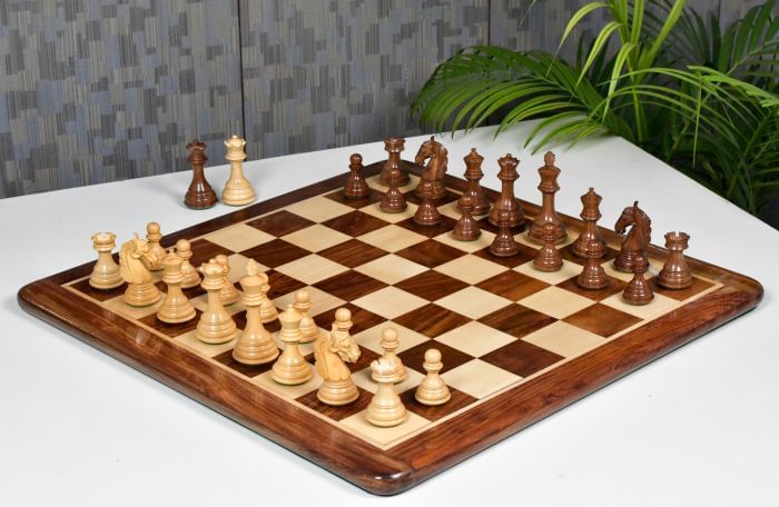 New Columbian Staunton Series Chess Pieces in Sheesham & Box wood - 3.8" King with Chess Board
