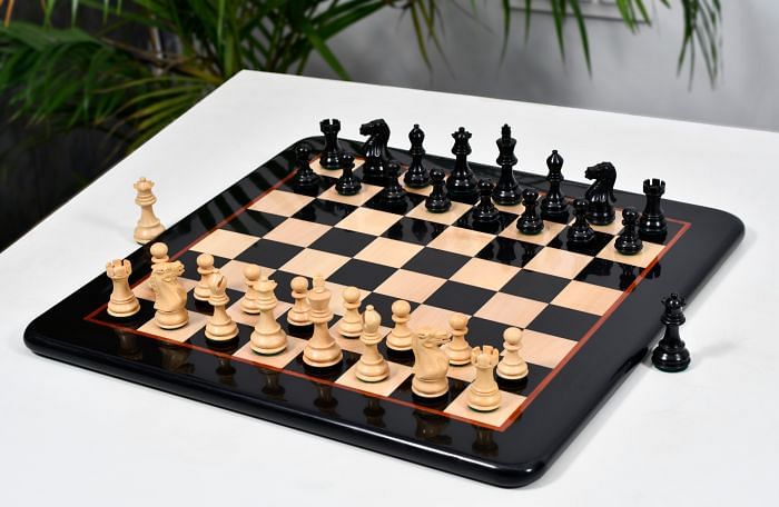 The Contemporary Staunton Series Ebony Chess Pieces with 18" Ebony Chessboard - 3.0" King