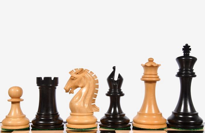 The Craftsman Knight Staunton Chess Pieces in Ebonized Wood & Boxwood - 3.9" King By Chessbazaar