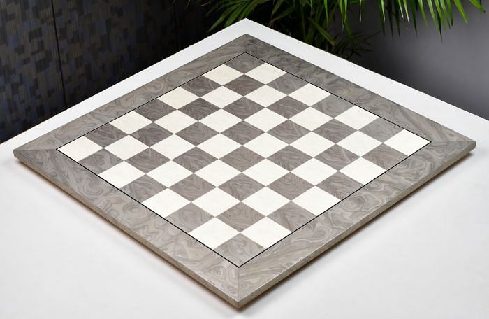 Finish Chess Board Wooden Deluxe Grey Ash Burl & White Erable Hi Gloss board 22" - 55 mm By Chessbazaar
