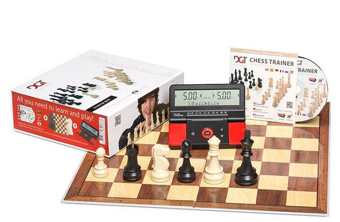 DGT Chess Starter Box Red Chess Pieces, Chessboard and Chess Clock - 3.4" King