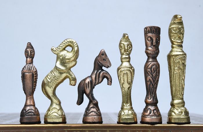 Clearance - Brass Chess Set Handmade Antique Finish Vintage Style Figure Chess Set in Antique Brass & Gold Color