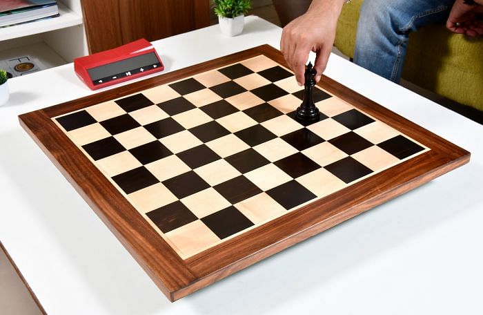 Solid Wooden Indian Chess Board in Genuine Ebony Wood & Maple Wood with Sheesham Wood Border 23" - 60 mm Square