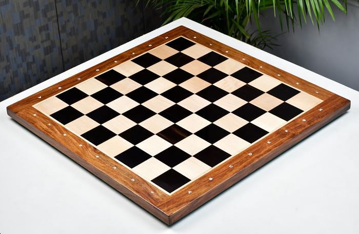 Solid Wooden Indian Notation Chess Board in Genuine Ebony Wood & Maple Wood with Sheesham Wood Border 23" - 60 mm Square By Chessbazaar
