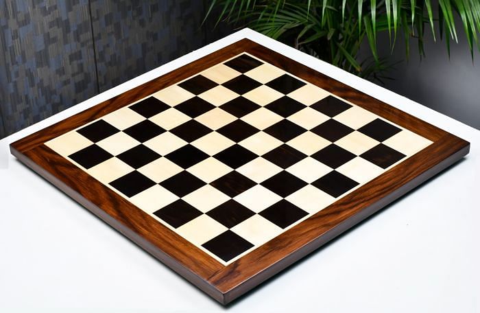 Solid Wooden Indian Chess Board in Genuine Ebony Wood & Maple Wood with Sheesham Wood Border 23" - 60 mm Square By Chessbazaar
