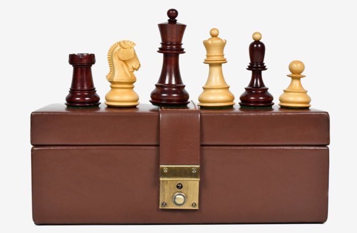 1950 Repro Dubrovnik Bobby Fischer Chessmen V3.0 in Bud Rosewood/Boxwood - 3.7" King with Box