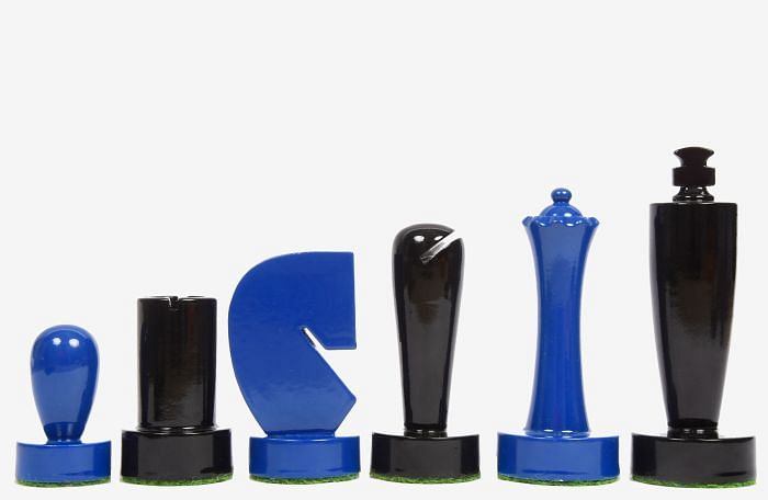 Berliner Series Modern Minimalist Chess Pieces in Blue and Black Painted Boxwood - 3.7" King