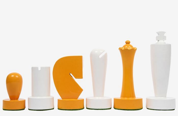 Berliner Series Modern Minimalist Chess Pieces in Yellow and White Painted Box Wood - 3.7" King