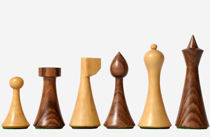 White & Brown Minimalist Hermann Ohme Chess Pieces in Sheesham & Box Wood - 3.75" King By Chessbazaar